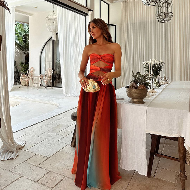 Aziza | Hollow Out Tie-Dye Gradient Long Dress