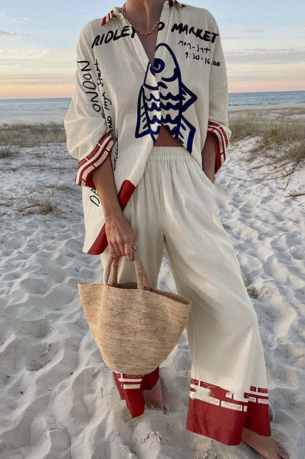 Zane | Women’s Aqua Fish Print Outfit with Flow