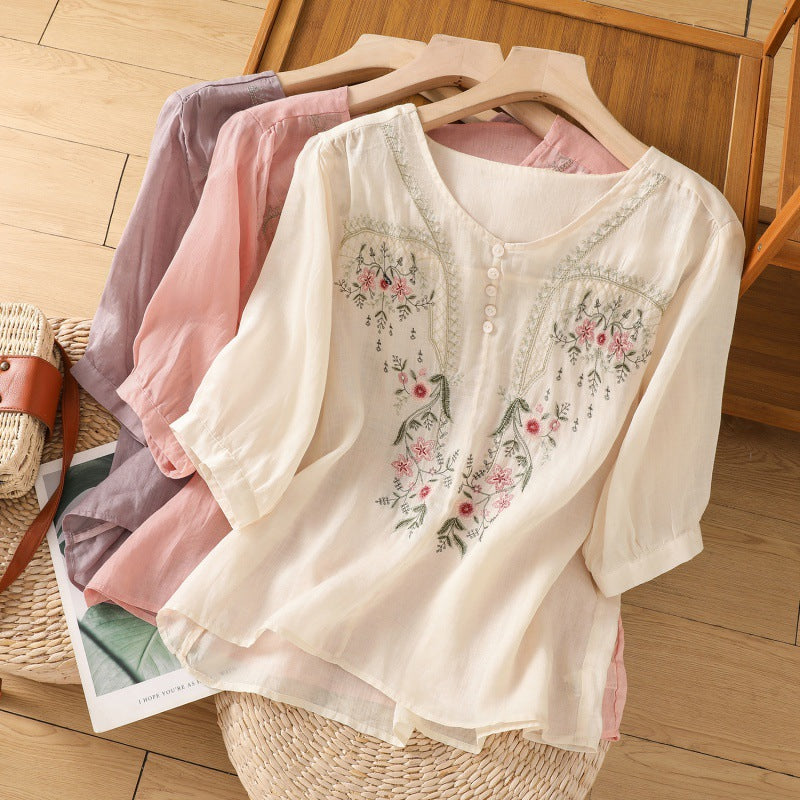 Tamsina | Women’s Embroidered Relaxed Blouse with Delicate Embroidery