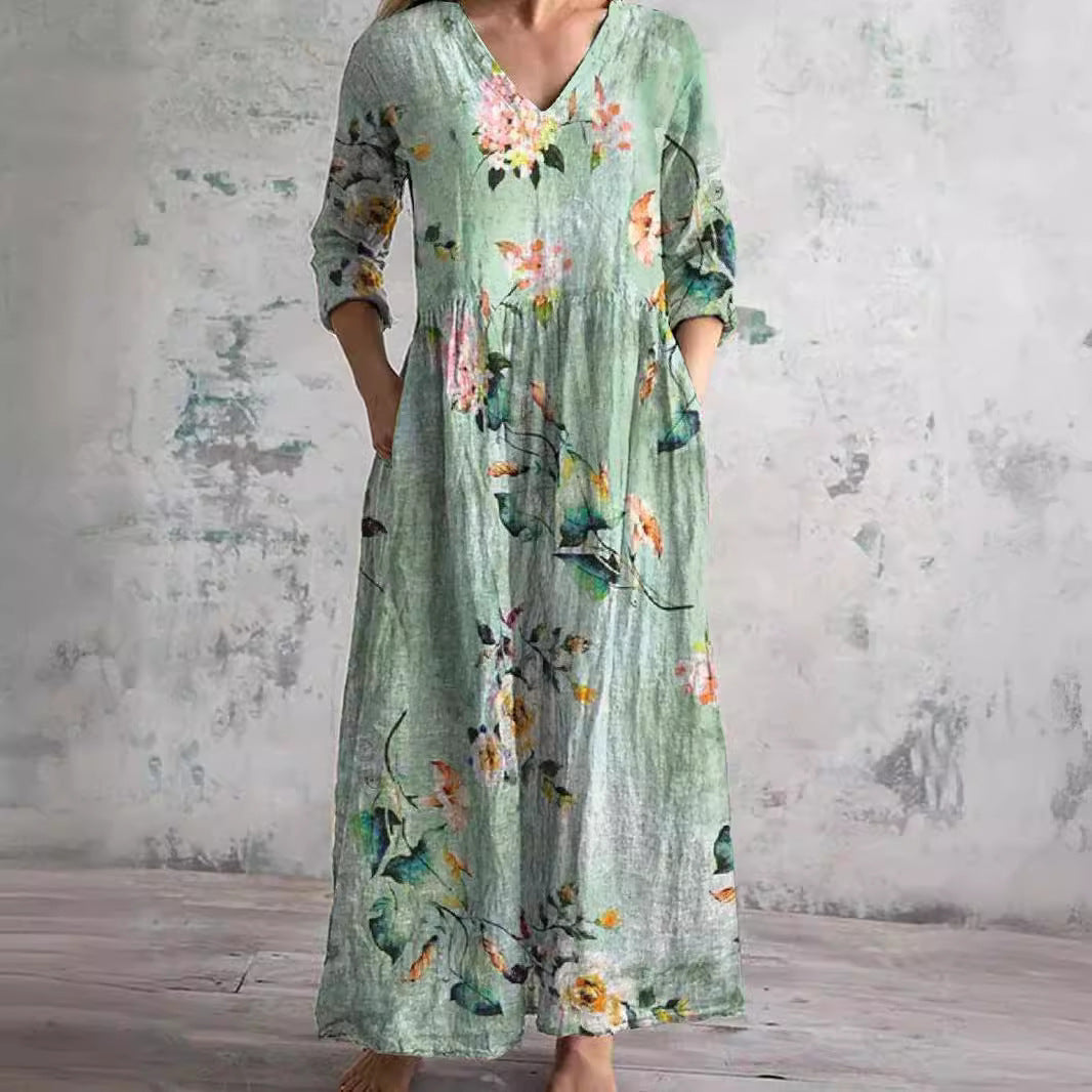 Dearyn | Women’s Floral Maxi Dress with V-Neck