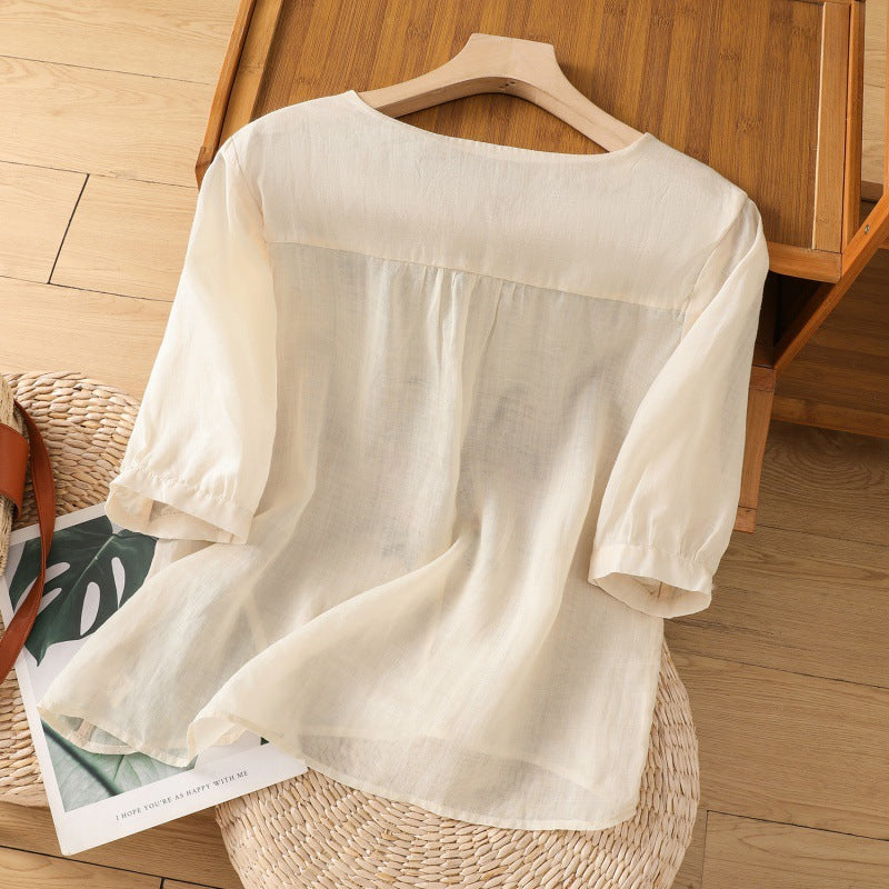 Tamsina | Women’s Embroidered Relaxed Blouse with Delicate Embroidery