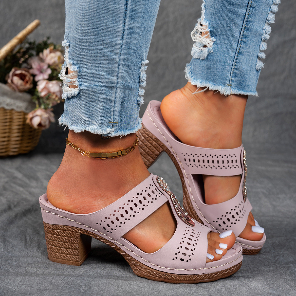 Valeene | Women’s Rhinestones Heel Sandals with Orthopaedic Cushioning