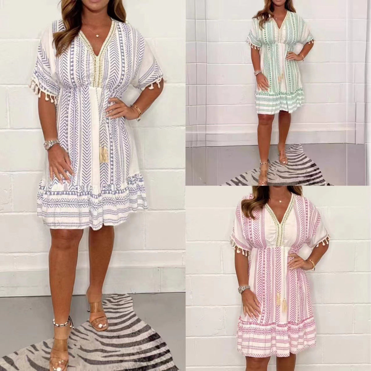 Gail | Women’s V-Neck Midi Dress with Tassels