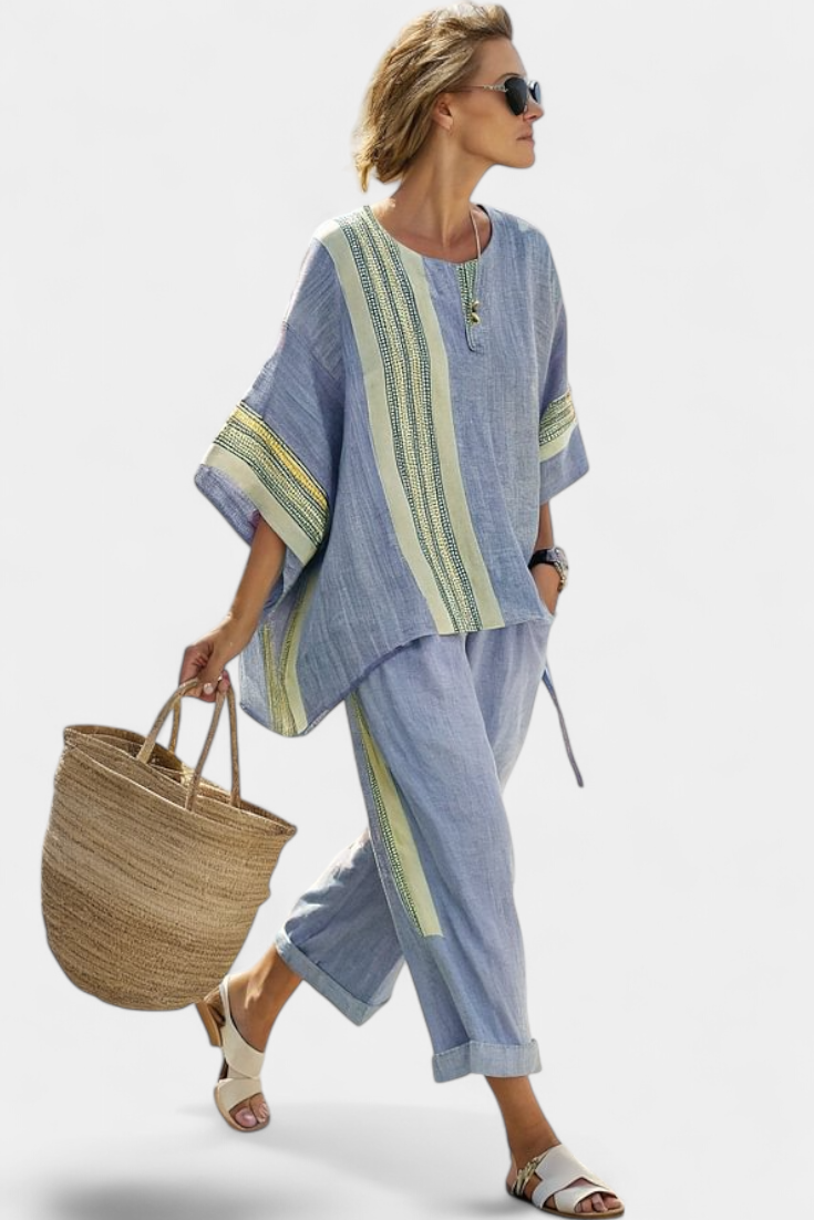 Paloma | Women’s Contrast Trim Top with Wide-Leg Pants
