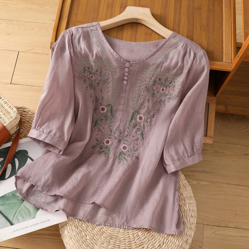 Tamsina | Women’s Embroidered Relaxed Blouse with Delicate Embroidery