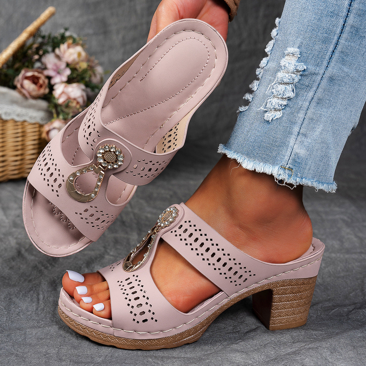 Valeene | Women’s Rhinestones Heel Sandals with Orthopaedic Cushioning