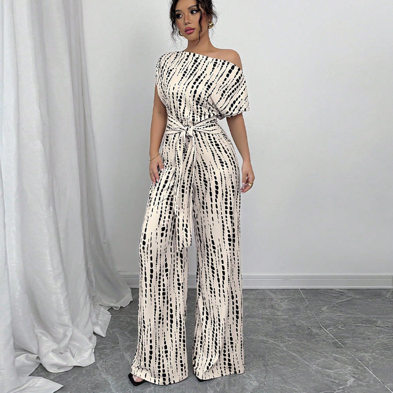 Mona | Women’s Off Shoulder Jumpsuit with Printed Pattern