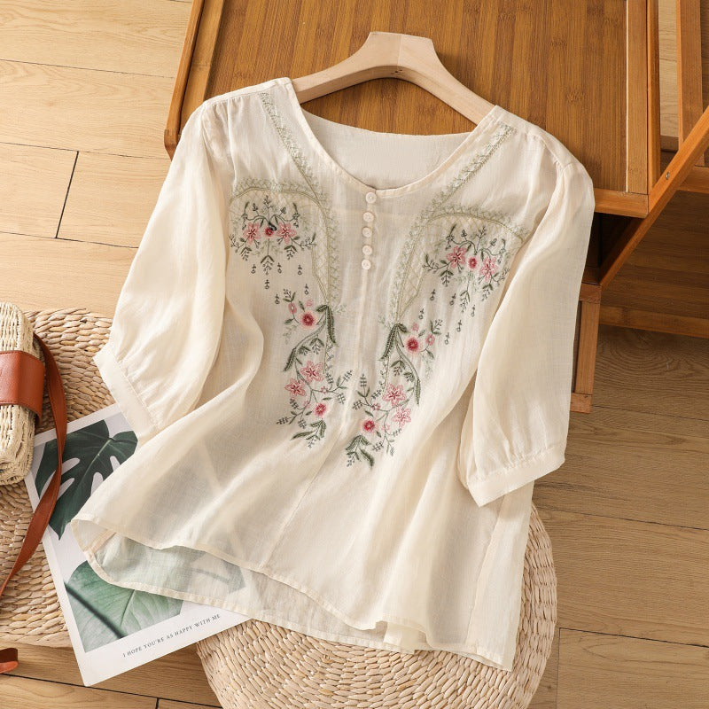 Tamsina | Women’s Embroidered Relaxed Blouse with Delicate Embroidery
