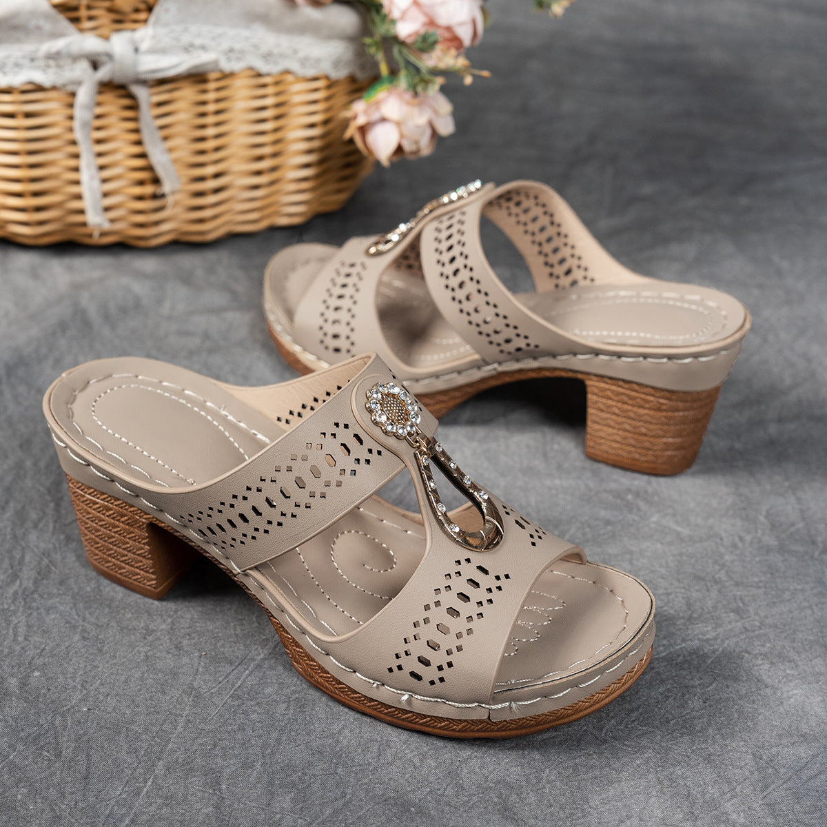 Valeene | Women’s Rhinestones Heel Sandals with Orthopaedic Cushioning