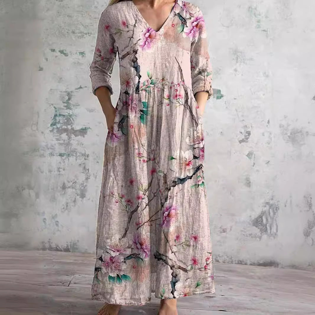 Dearyn | Women’s Floral Maxi Dress with V-Neck