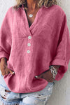 Maeve | Women's Oversized Linen V-Neck Pullover Top Long Sleeve Casual Blouse