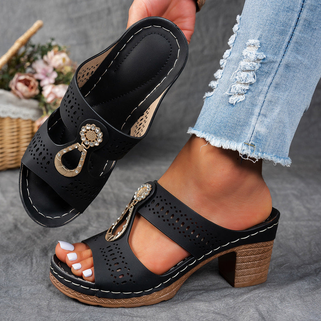 Valeene | Women’s Rhinestones Heel Sandals with Orthopaedic Cushioning
