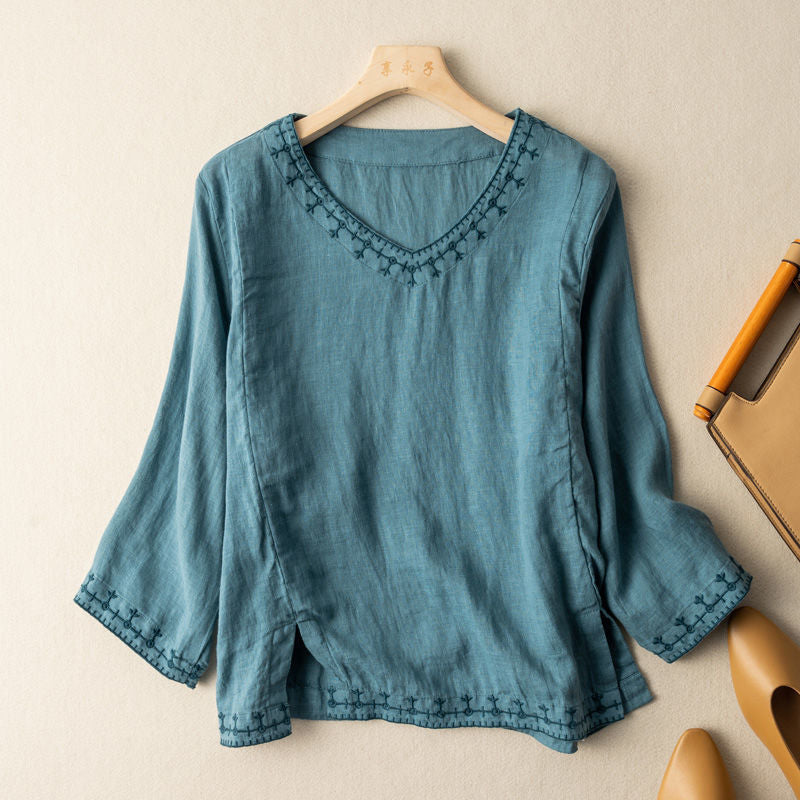 Mary | Women’s Embroidered V-Neck Blouse with Comfort