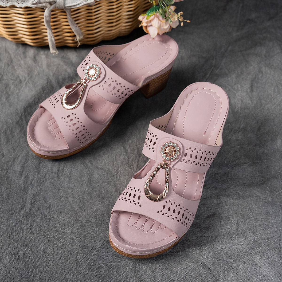Valeene | Women’s Rhinestones Heel Sandals with Orthopaedic Cushioning
