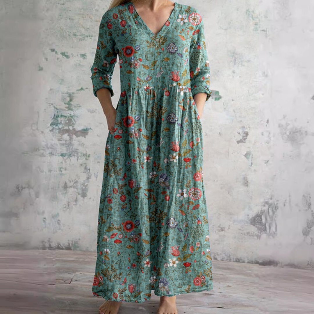 Dearyn | Women’s Floral Maxi Dress with V-Neck