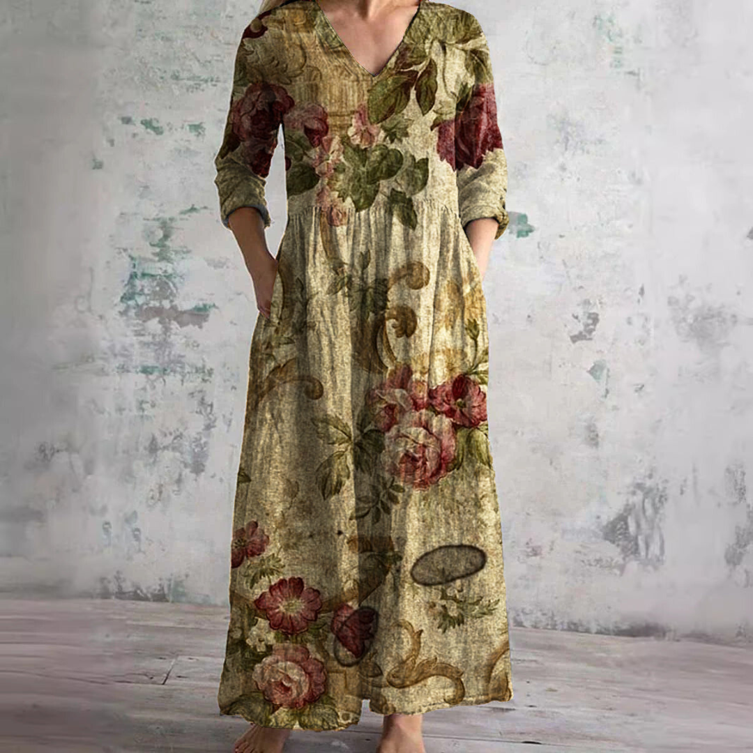 Dearyn | Women’s Floral Maxi Dress with V-Neck