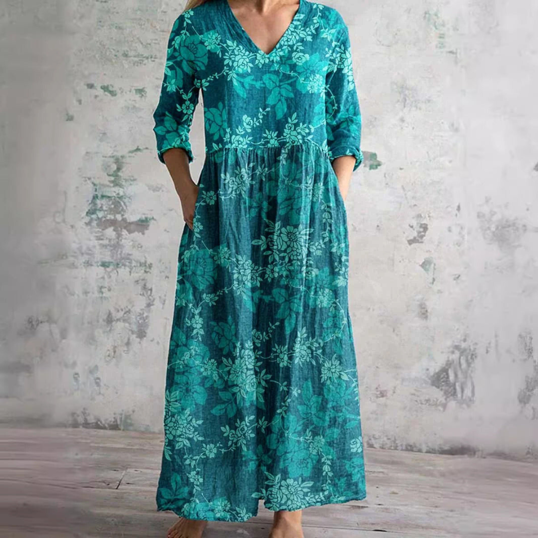Dearyn | Women’s Floral Maxi Dress with V-Neck