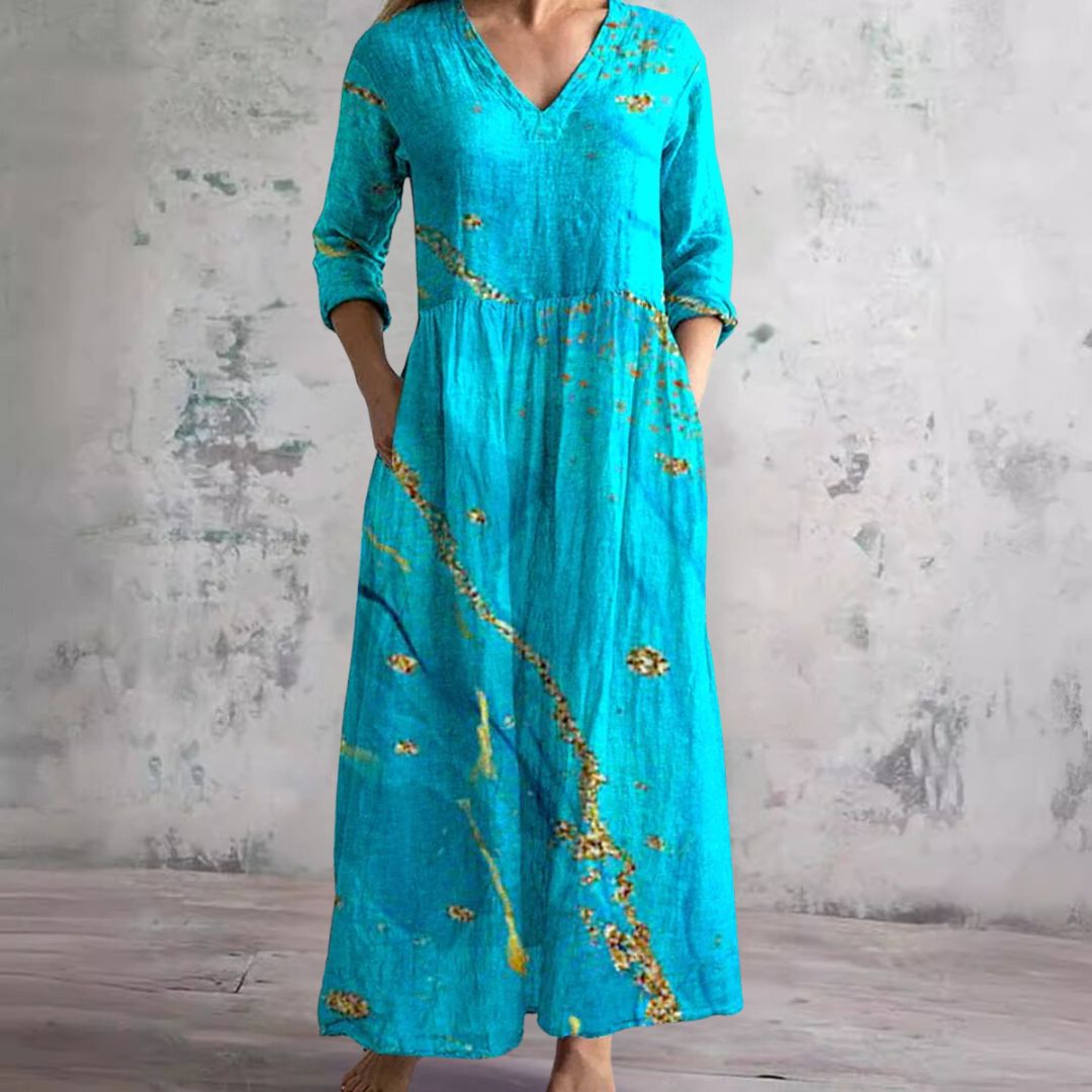 Dearyn | Women’s Floral Maxi Dress with V-Neck