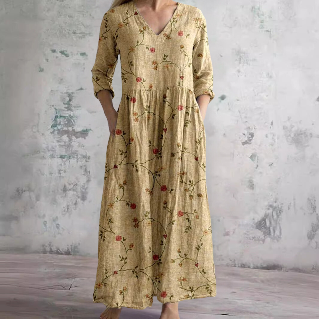 Dearyn | Women’s Floral Maxi Dress with V-Neck