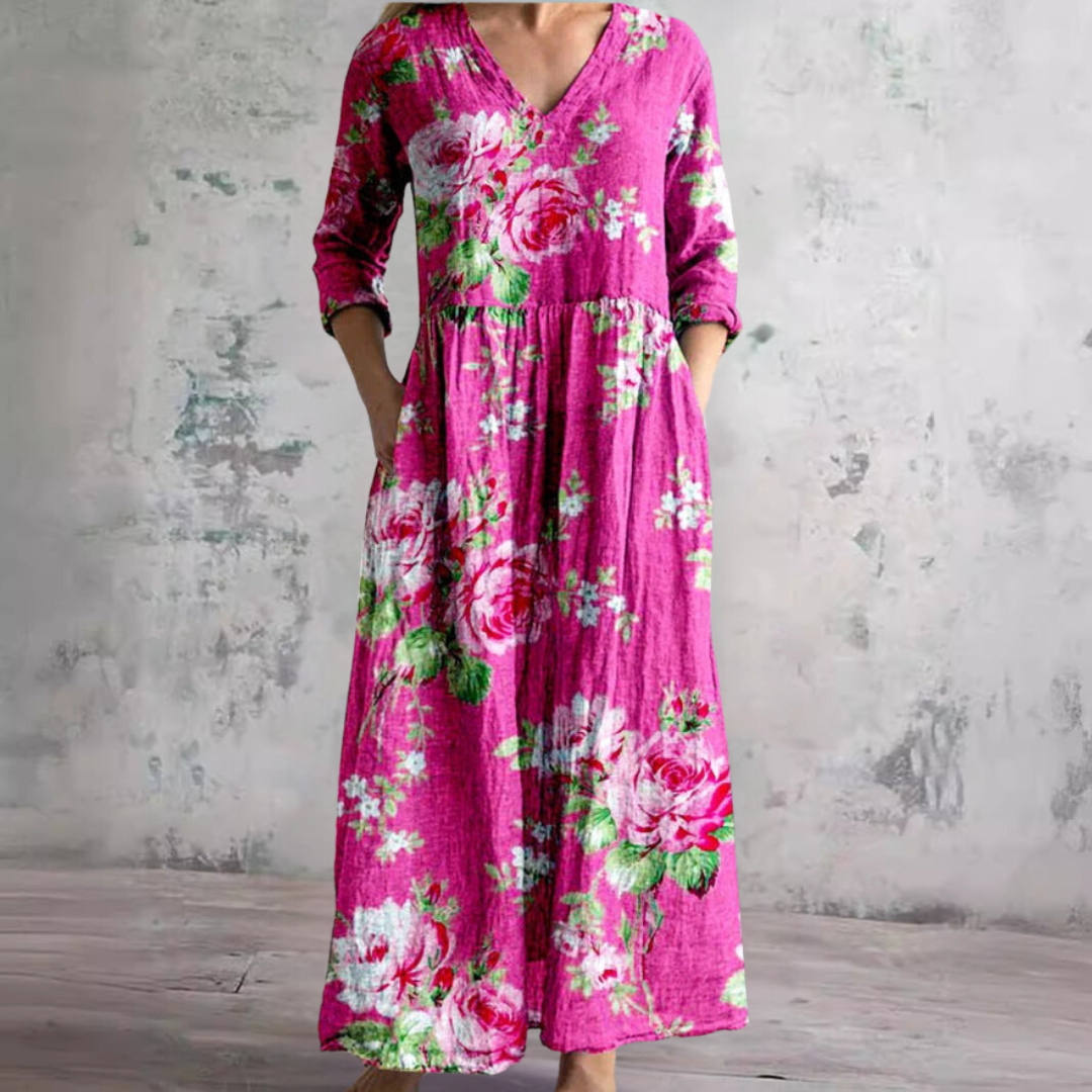 Dearyn | Women’s Floral Maxi Dress with V-Neck