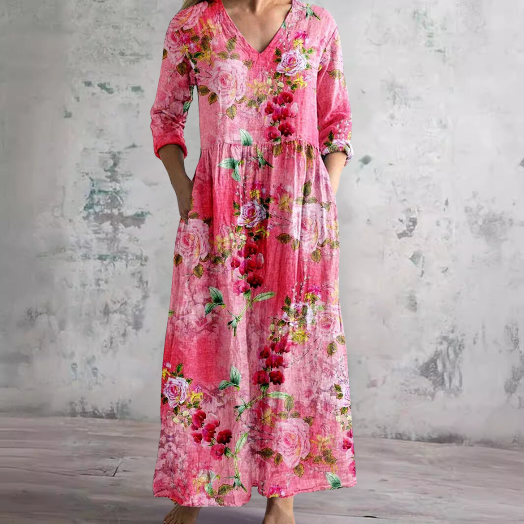 Dearyn | Women’s Floral Maxi Dress with V-Neck