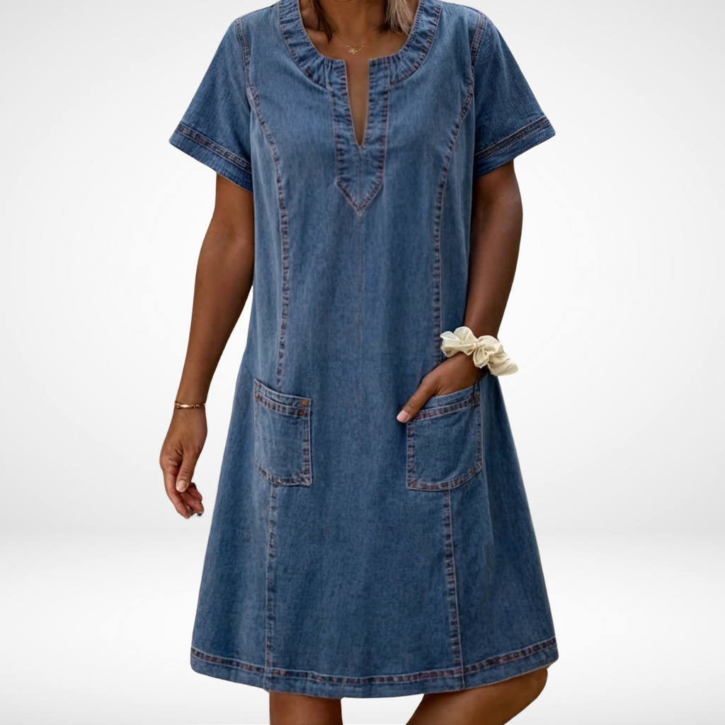 Zinnia | Women’s Soft Blue Dress with Flattering Silhouette