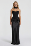 Vivienne Moretti | Black Satin Corset Maxi Dress For Women