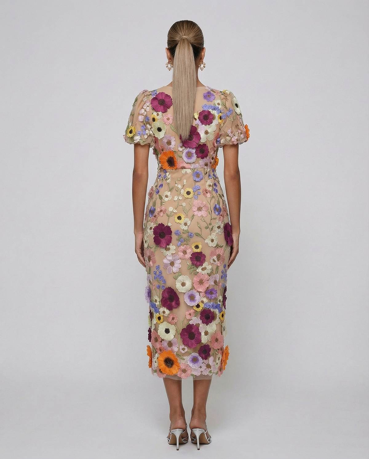 Amelia Thornton | V Neck Floral Embroidered Midi Dress For Women