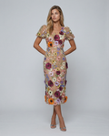 Amelia Thornton | V Neck Floral Embroidered Midi Dress For Women