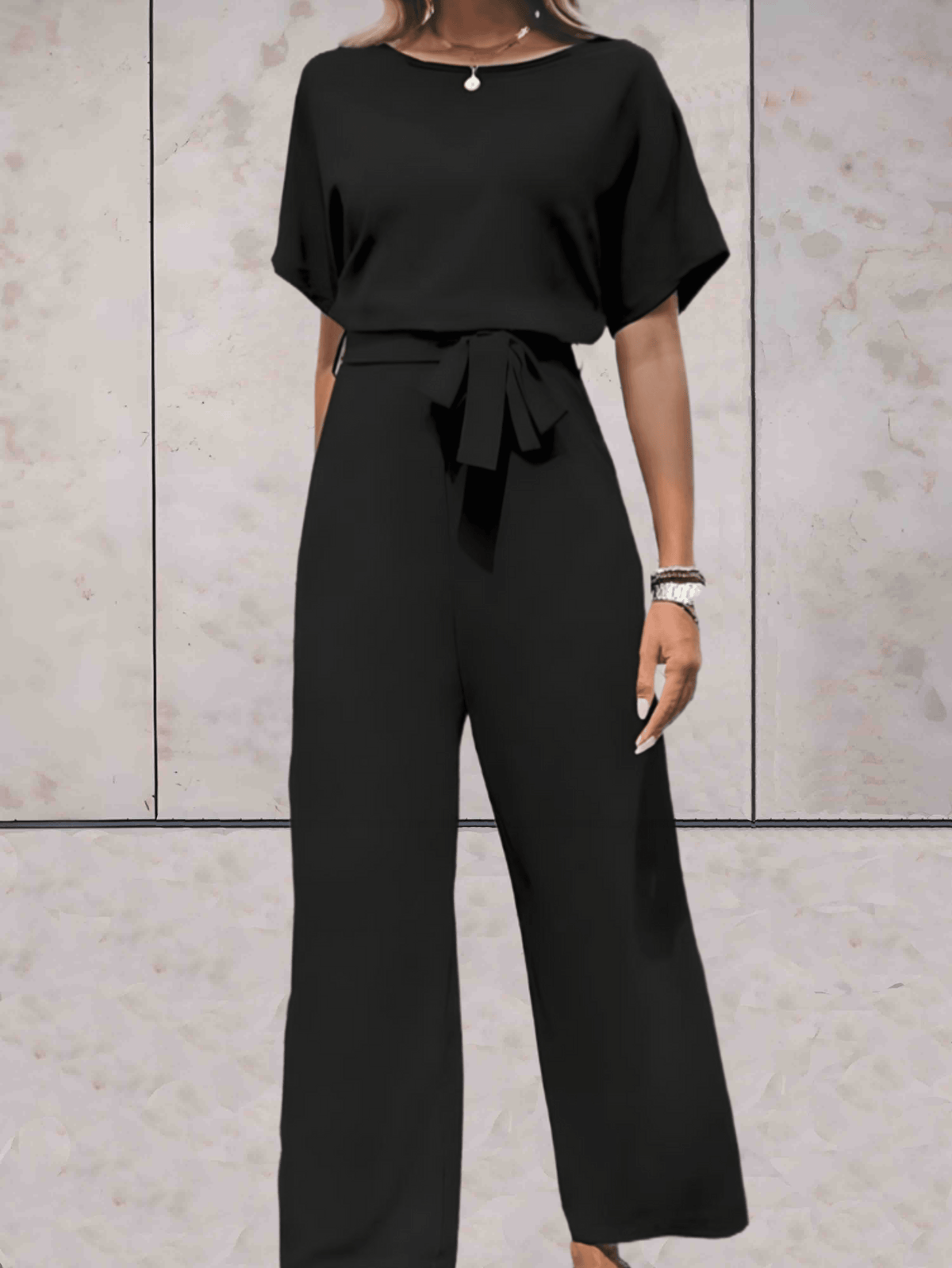 Noa | Women’s Wide-Leg Jumpsuit Short Sleeve with Belt