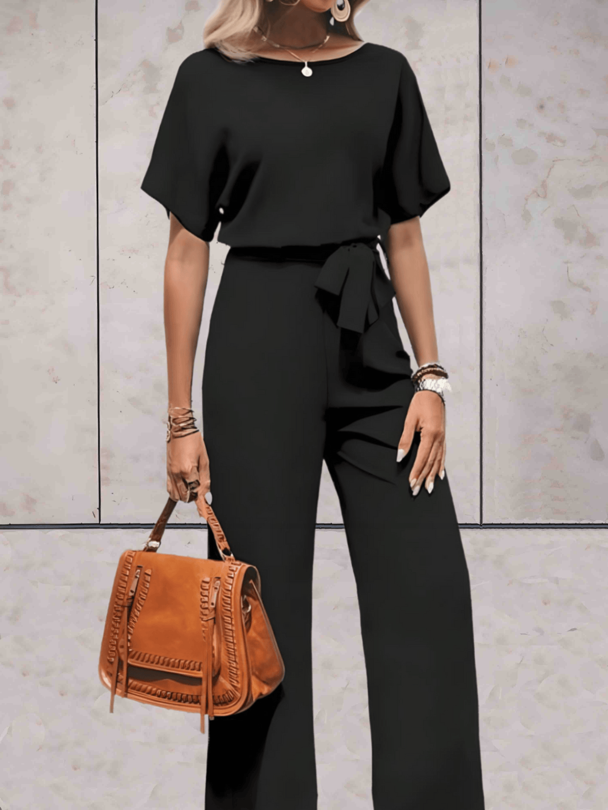 Noa | Women’s Wide-Leg Jumpsuit Short Sleeve with Belt