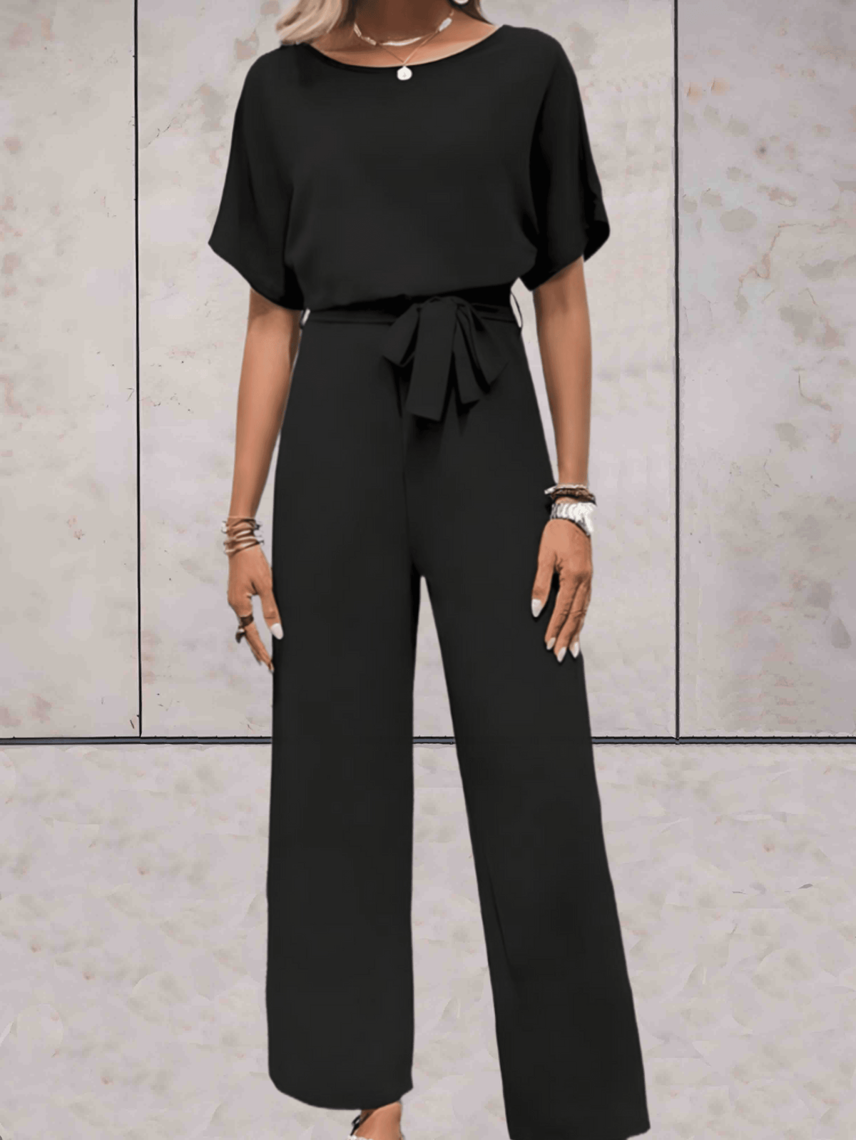 Noa | Women’s Wide-Leg Jumpsuit Short Sleeve with Belt