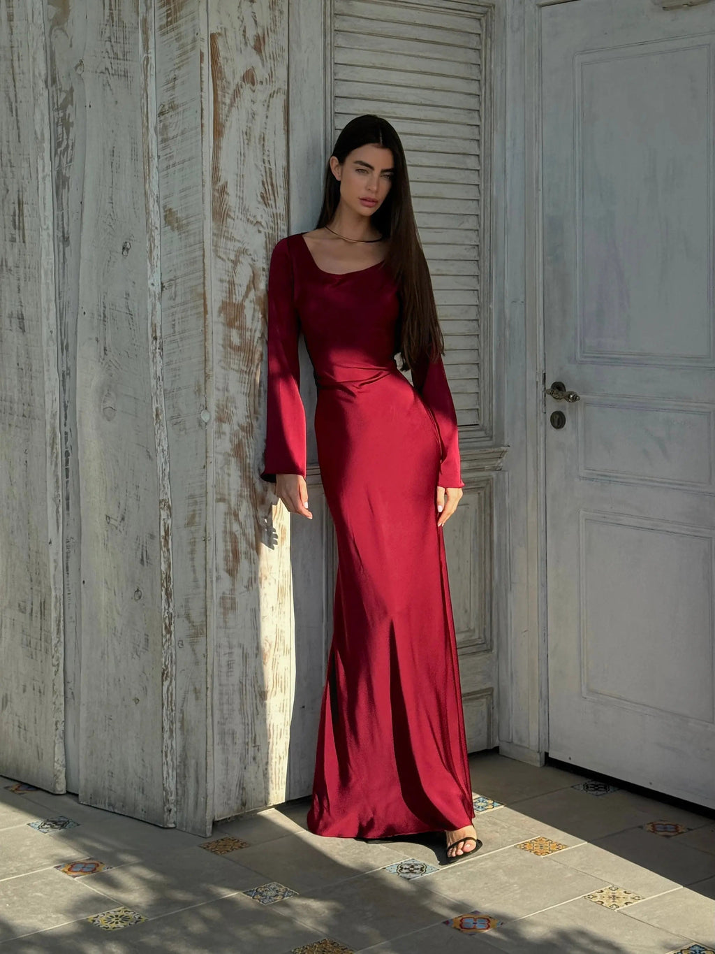 Pharia | Women’s Cowl Neck Maxi Dress with Sleeves