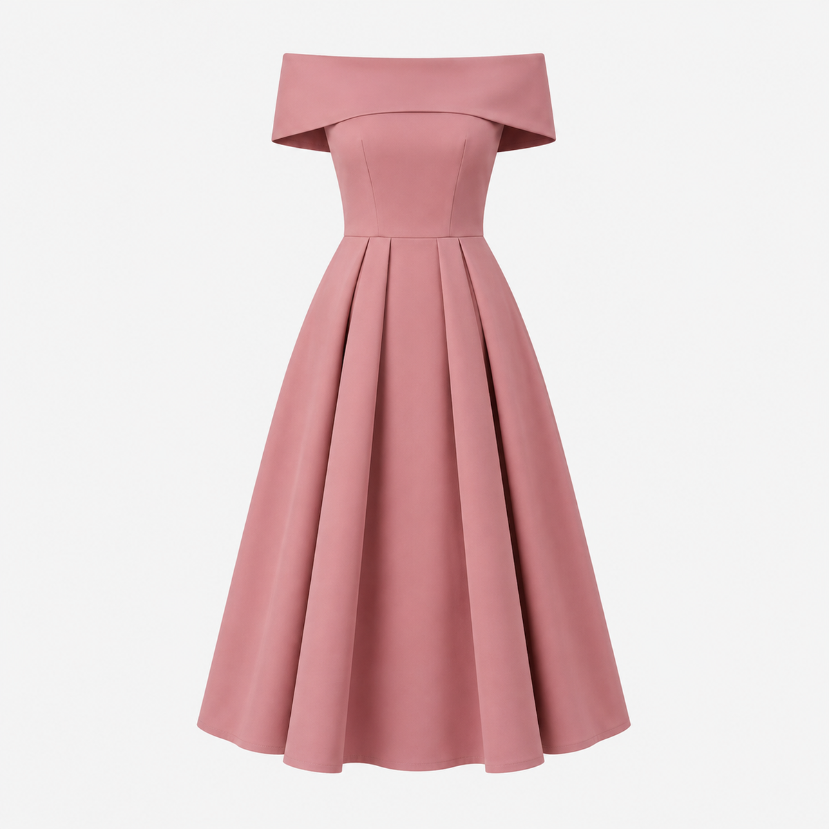 Phoebe Walker | Off-Shoulder Tea Length Satin Dress For Women