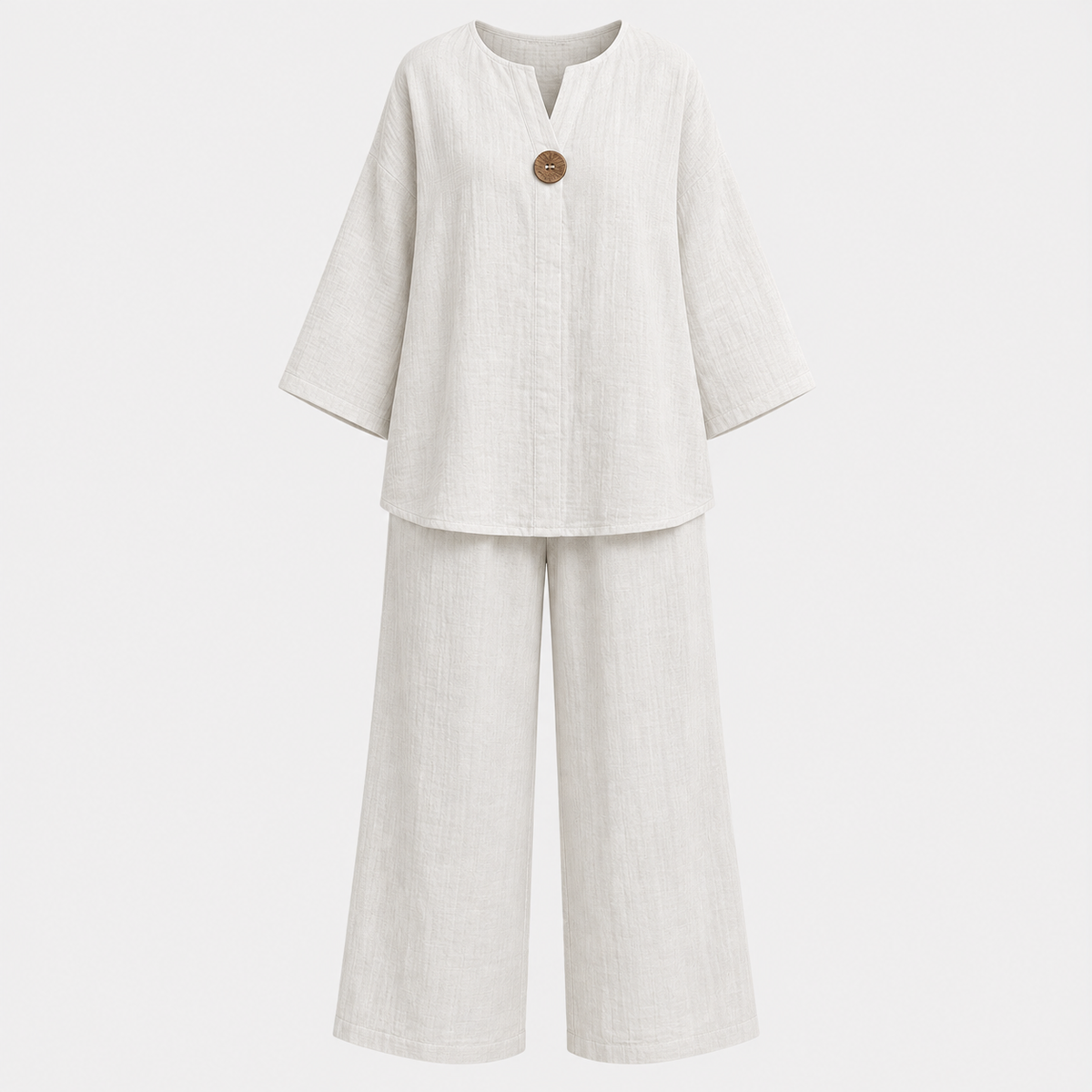 Phoebe Collins | Linen Tunic & Wide Leg Palazzo Pants Set For Women