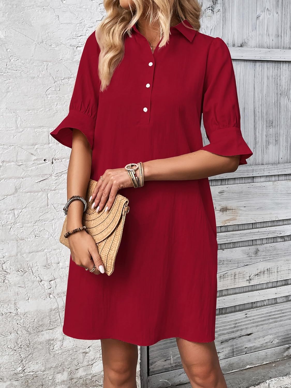Ember | Women’s Collared Shirt Dress with Ruffle Sleeves
