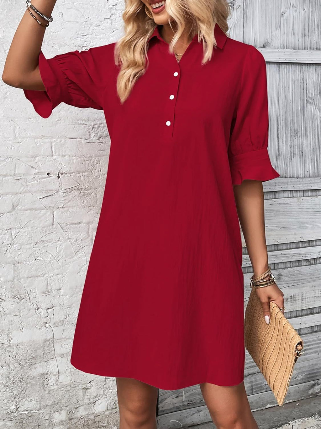 Ember | Women’s Collared Shirt Dress with Ruffle Sleeves