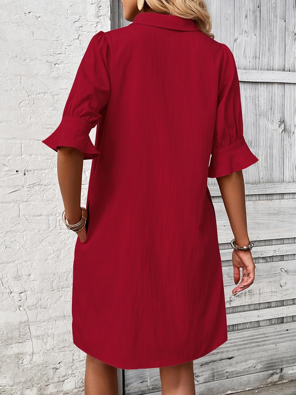 Ember | Women’s Collared Shirt Dress with Ruffle Sleeves