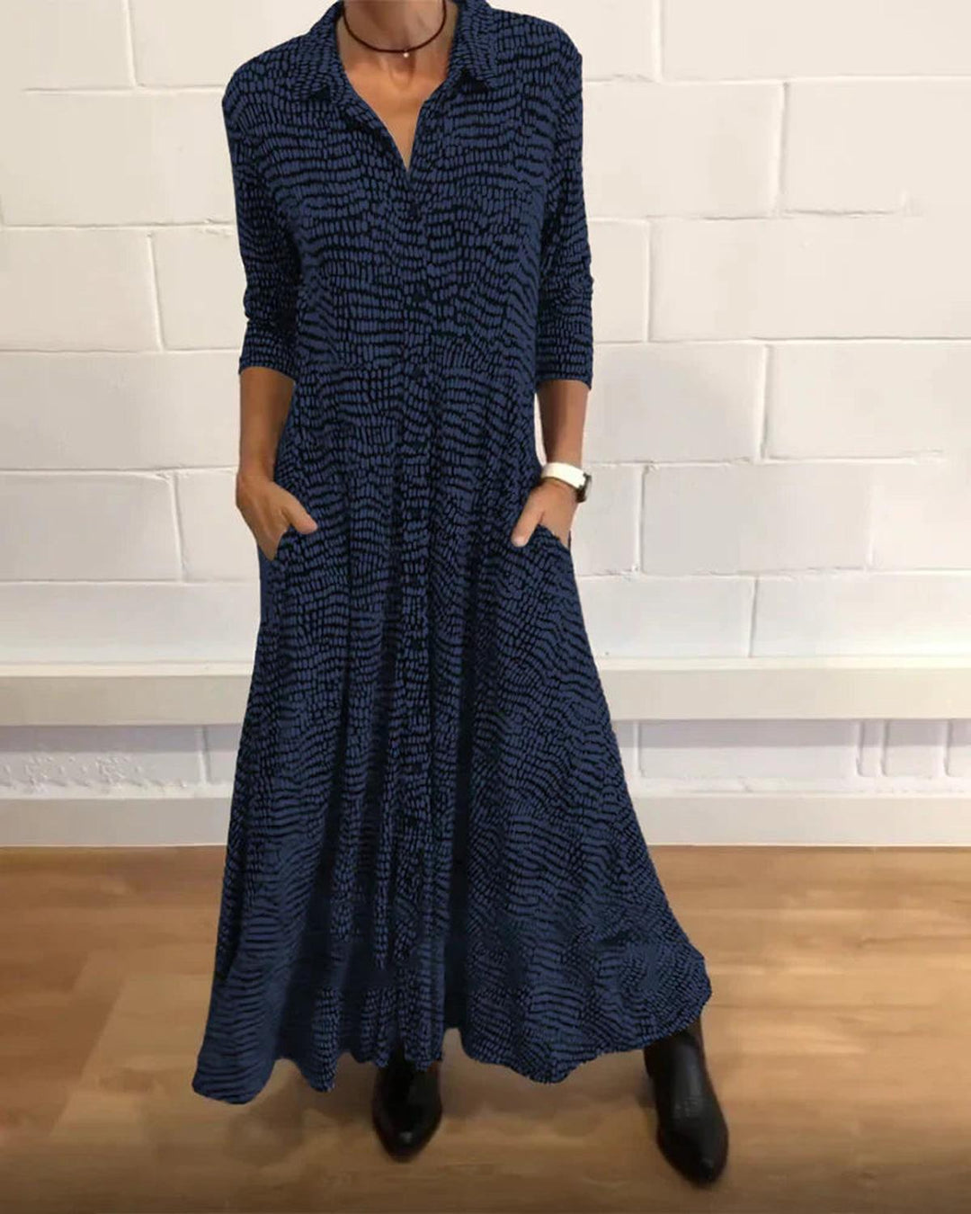 Long Relaxed Dress With V-Neck