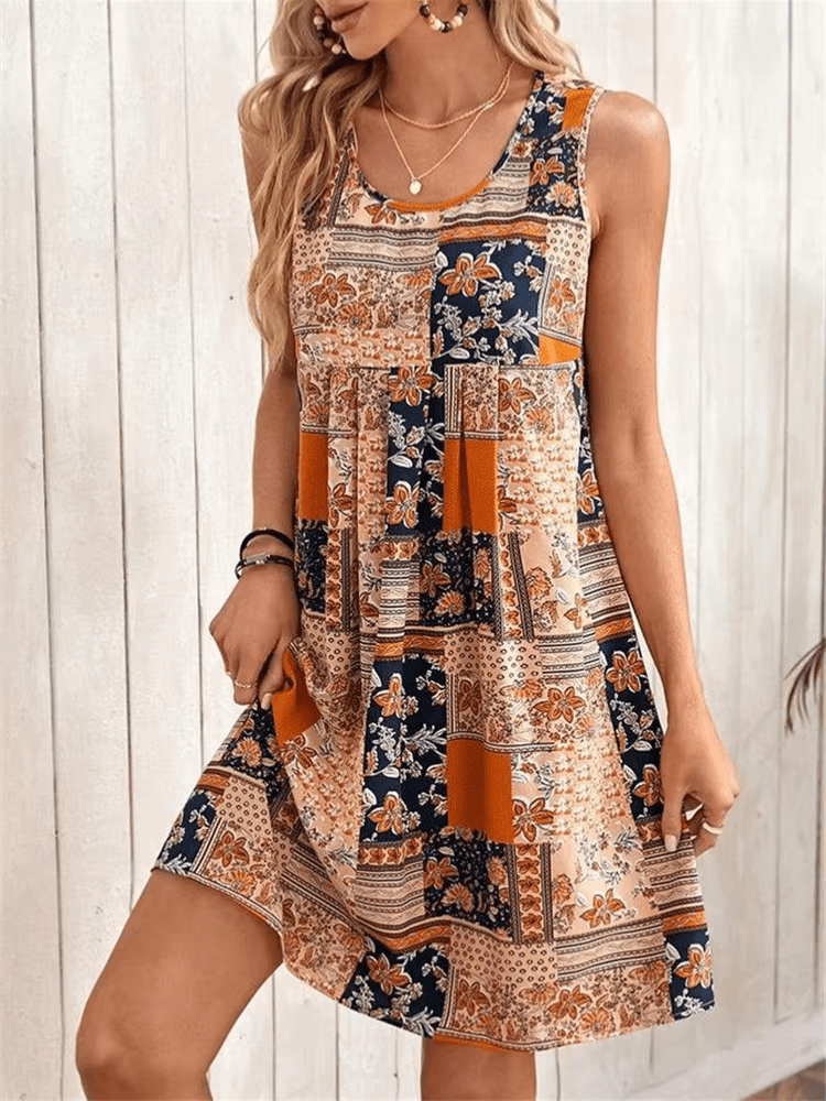 Sage | Women’s Patchwork Print Dress with Empire Waist