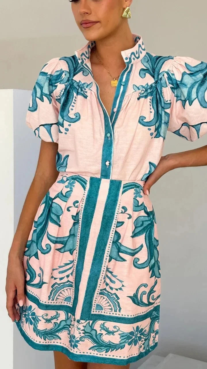 Aria | Women’s Puff Sleeve Floral Dress with V-Neck