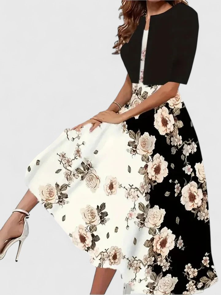Belle | Women’s Floral Midi Dress with Cropped Jacket