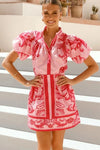 Aria | Women's Floral Print Puff Sleeve Mini Dress V-Neck