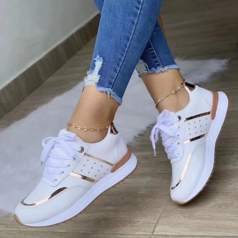 Mia | Women's Lace Up Platform Sneakers Gold Detail