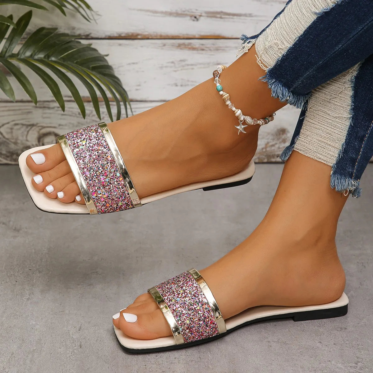 Adeline | Women’s Glitter Sandals with Sparkle Finish