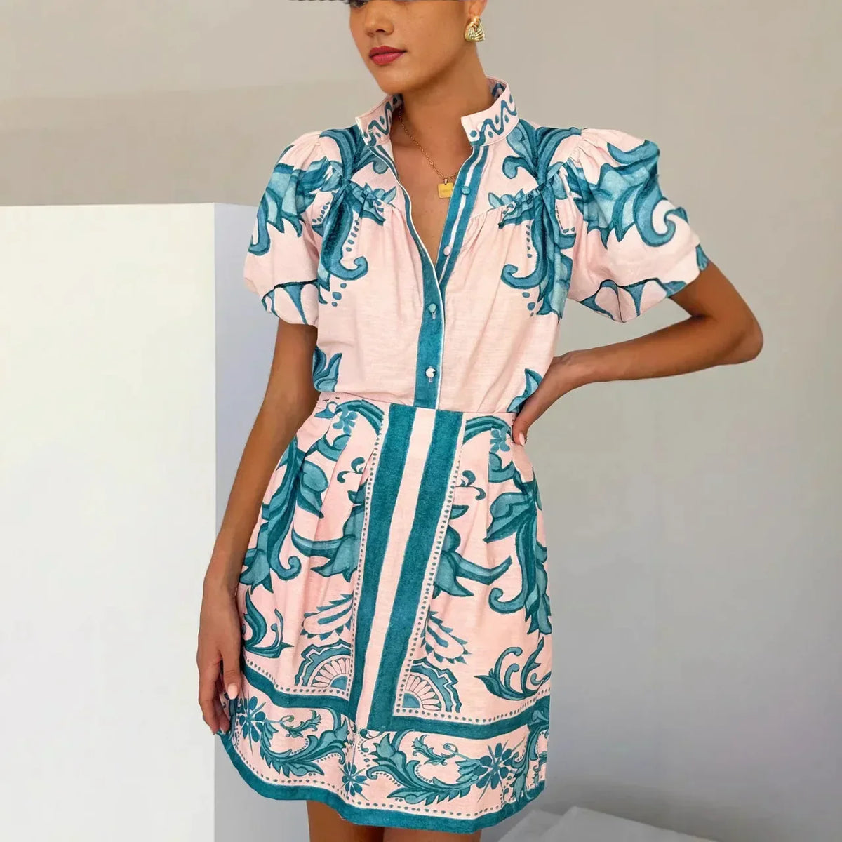 Aria | Women’s Puff Sleeve Floral Dress with V-Neck