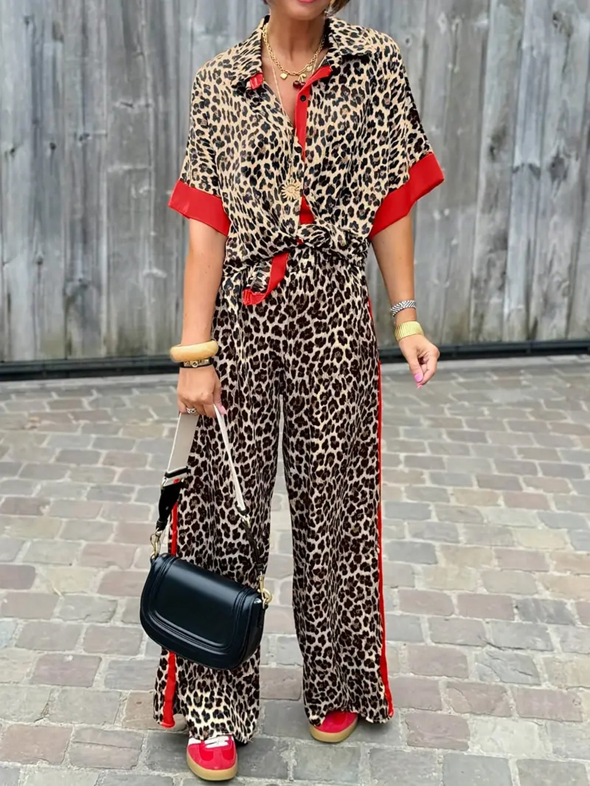 Maria | Women’s Fluid Leopard Print Ensemble with Wide-Leg