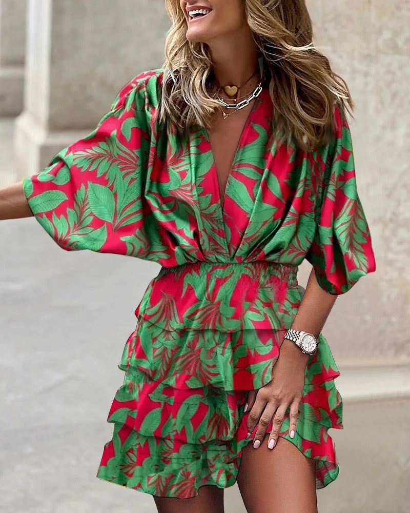 Zara | Women’s Printed Mini Dress with Batwing Sleeves