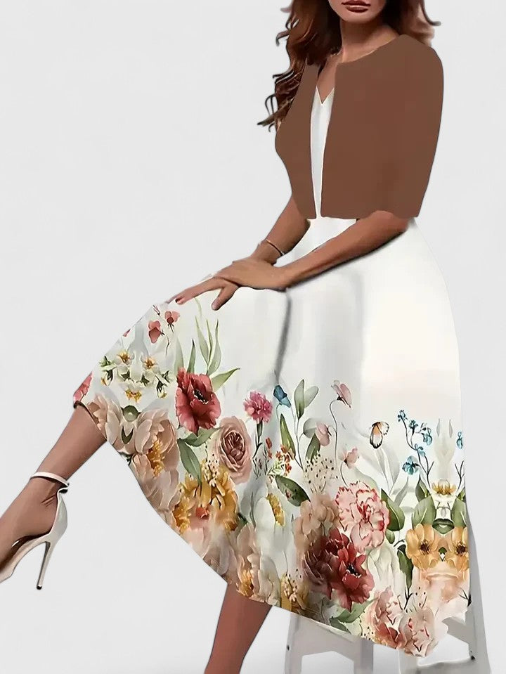 Belle | Women’s Floral Midi Dress with Cropped Jacket