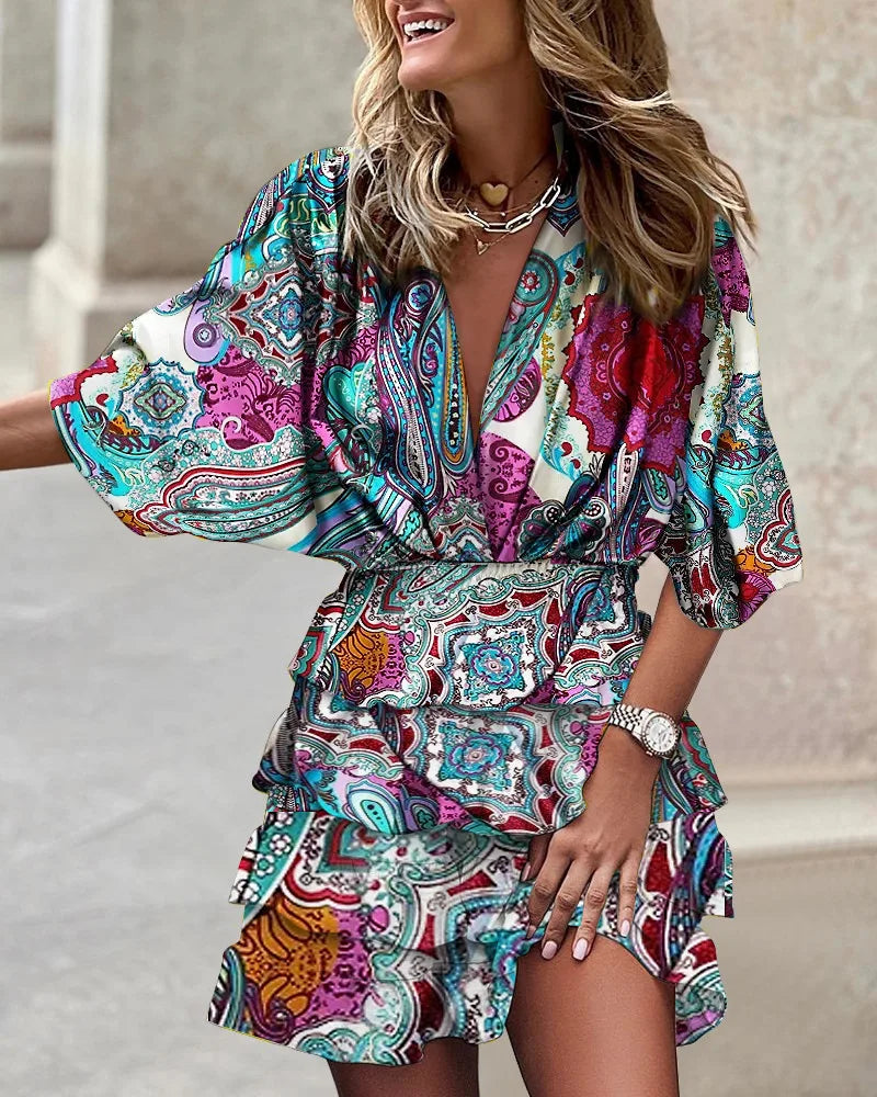 Zara | Women’s Printed Mini Dress with Batwing Sleeves